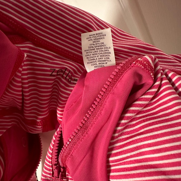 Zella Pink/White Stripes Zip Up Jacket*2 Way Zipper, size M - Picture 7 of 9